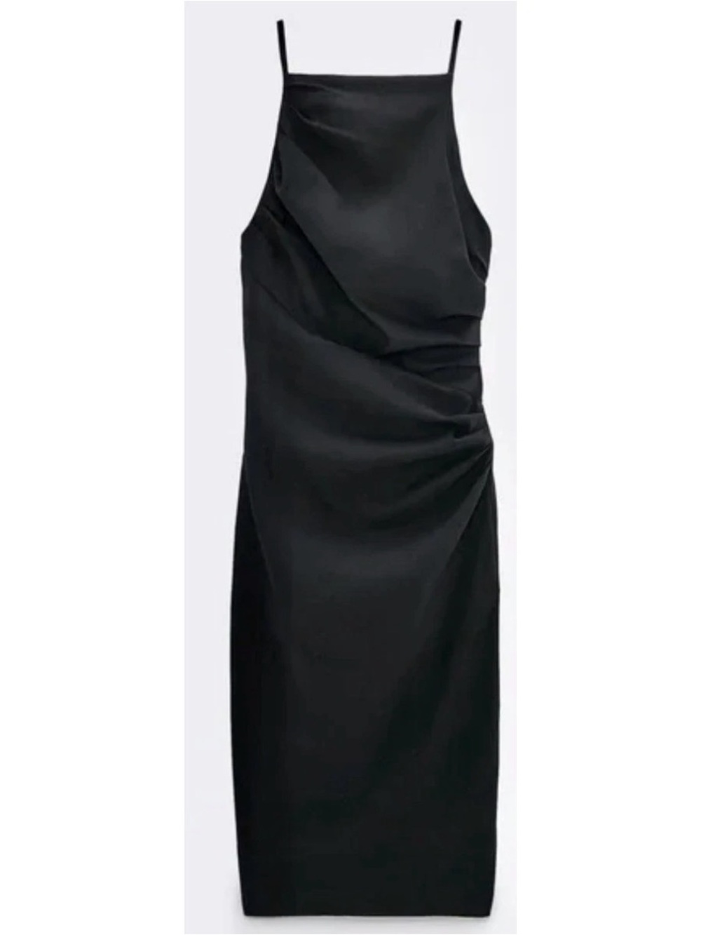 Nwt Zara Black midi dress with ruched detail cotton size Xs